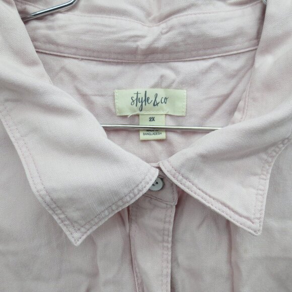 Style & Co Boyfriend Shirt Women’s PL Begonia Pink Button Up Roll Tab Sleeve NWT - Picture 2 of 6